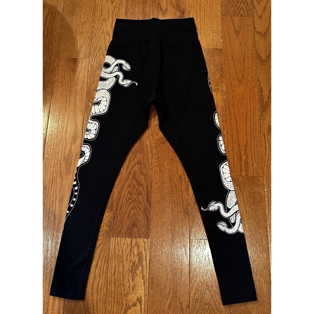 Black Leggings with White Snake Print - Women
